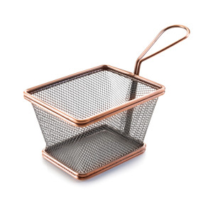 Mini cestino quadrato per snack in rete di bronzo con manico per uso in cucina - Product Image 1