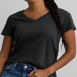 T-shirt pull-over à col en V et manches courtes pour femme, coupe classique, en jersey tricoté, avec logo personnalisé, ourlet droit tendance, séchage rapide - Product Image 6