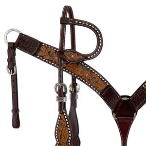 Premium <b>Leather</b> Western Horse Headstall Adjustable Browband Headstall for Trail Riding Ranch Work Equestrian Tack - Product Image 2