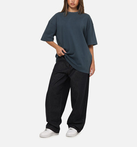 Camiseta de Cuello Redondo Oversize para Mujer, Estilo Estético, Color Sólido, Manga Corta, Corte Holgado, Básica, de Algodón, Estilo Urbano Minimalista - Product Image 3