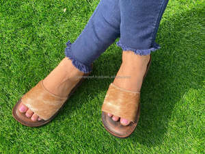 Real Handmade Genuine Women Western Stylish Cowhide Fur <b>Leather</b> Sandals Casual Outdoor Flipflops Flats Footwear Open Toes Sandal - Product Image 6