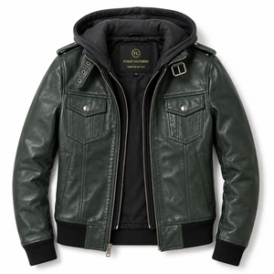 Flashback Black Cow Leather Motorcycle Jacket Breathable Windproof Knitted Zipper Closure Stand Collar Solid Color Polyester - Product Image 1