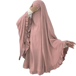 Femmes mignon arabe Style islamique modeste Robe Abaya Khimar manches chauve-souris Burqa Caftan Robe solide motif prière vêtement turquie - Product Image 1