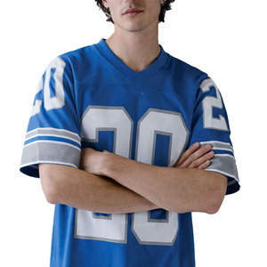 Maillot de football américain bleu en maille de qualité supérieure pour hommes, respirant, en polyester, col en V, uniforme d'équipe, manches courtes, t-shirt athlétique OEM - Product Image 2
