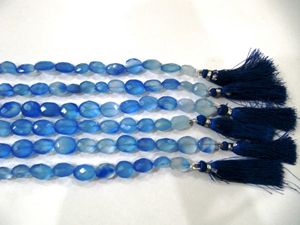 Perles ovales facettées en calcédoine bleue, brin de 8 pouces - Product Image 3