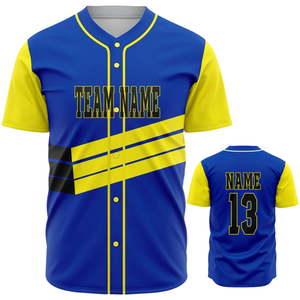 Maillot de baseball personnalisé bleu et jaune pour hommes, respirant, uniforme d'équipe de softball, chemise de sport athlétique pour équipes - Product Image 1