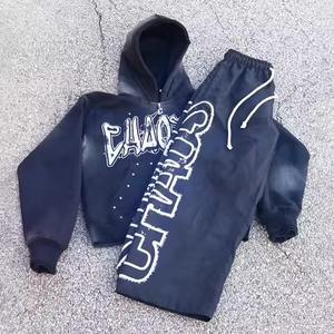 Conjunto de Sudadera con Capucha Vintage para Hombre, Lavado Ácido, Estilo Urbano, Chándal Pesado con Bordado, Tallas Grandes, Transpirable para Invierno - Product Image 6