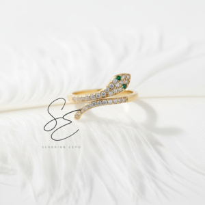 Trendy 18K Gold Plated Snake <b>Ring</b> Green Eyes <b>Adjustable</b> Serpent Band Stainless Steel Waterproof Statement Jewelry Her Party - Product Image 6