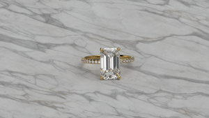 Emerald Cut Solitaire Engagement <b>Ring</b> 18K Gold Plated <b>Thin</b> Pave Round Diamond Band Stackable <b>Ring</b> Fine Jewelry Gift for Women - Product Image 4