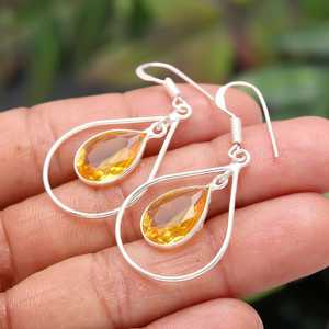 Handmade 925 Sterling Silver Citrine Earring <b>Yellow</b> Colour Pear Shape Gemstone Bezel Jewelry - Product Image 6