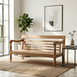 Modern Classic Solid <b>Wood</b> Bench <b>Sofa</b> Elegant Slatted Back Wooden Loveseat Furniture <b>For</b> Rustic Home Setup Art Design Pure Art - Product Image 4