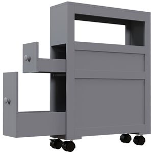 Armadio da bagno grigio stretto porta carta igienica salvaspazio con ruote rotolanti e cassetti mensole del bagno - Product Image 1