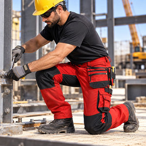 Pantalones de Trabajo Multibolsillos Rojos y Negros para Hombre, Resistentes a la Abrasión, Duraderos, de Seguridad - Product Image 6