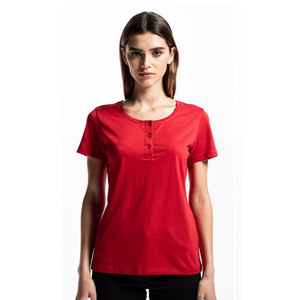 Red Women's Short Sleeve Henley T-Shirt Square-Neck Button Down Henley Top Women Street Style Henley Tee Shirts Women - Product Image 1