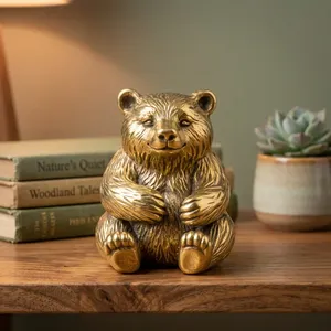Figurine d'ours en métal artisanale, sculpture d'ours assis, statue d'animal sauvage détaillée, décoration de luxe pour la maison et le bureau - Product Image 6