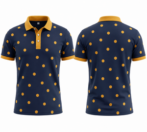 เสื้อโปโลชายสีน้ำเงินกรมท่าลายจุด แขนสั้น ผ้าฝ้ายถัก ดีไซน์ลำลอง ระบายอากาศได้ดี - Product Image 1