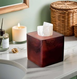 Caja de pañuelos de resina de estilo nórdico de la mejor calidad con acabado de mármol y pulido espejo, artículo decorativo para mesa, para minoristas. - Product Image 2
