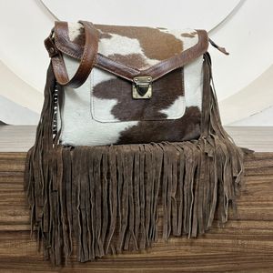 2025 Premium Hair On Hide Fringe Fur Handbag New Trending Bohemian Style Real Cowhide Leather Sling Crossbody Bag For Female - Product Image 4