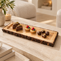 Plateau de service en bois naturel avec bord en écorce |   Plateau rectangulaire en bois rustique pour table à manger, décoration intérieure, présentoir de service, organisateur décoratif