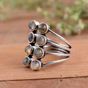 Boho 925 Sterling Silver Multi-Stone <b>Labradorite</b> Statement <b>Ring</b> Handmade Natural Gemstone Tiered Band Unisex 14K Gold Plated - Product Image 3