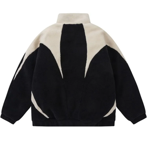 Factory Wholesale <b>Patchwork</b> Fluffy Fleece <b>Jacket</b> Custom Colorblock <b>Patchwork</b> Stand Collar Baggy Sherpa Fleece Hoodies for Winter - Product Image 1