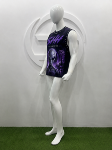 เสื้อกล้ามถักลายกราฟิกเอเลี่ยนสีดำแบบสั่งทำพิเศษ ระบายอากาศได้ดี พิมพ์ลายเมืองล้ำยุค ตกแต่งด้วยหมุดโลหะ ทรงโอเวอร์ไซส์ สไตล์ไซไฟ - Product Image 6