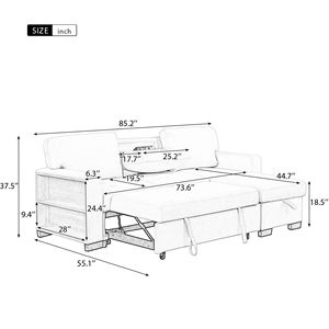 Elegante e Funzionale Divano Letto Sezionale con Chaise Longue, Scaffale Portaoggetti, Tavolino Estraibile, Tavolo Ribaltabile e Caricatore USB - Product Image 2