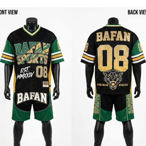 ชุดเสื้อฟุตบอลและกางเกงขาสั้นผ้าโพลีเอสเตอร์ตาข่ายพรีเมียม 180 GSM สีทองดำ ระบายอากาศได้ดี พิมพ์ลายตามสั่ง สำหรับผู้ชาย - Product Image 6