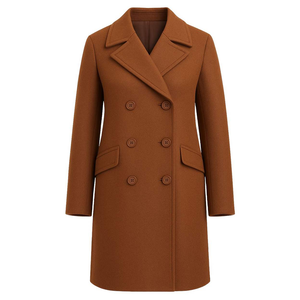 Manteau long d'hiver pour homme en mélange de laine, double boutonnage, col roulé, poches à rabat, fourrure de renard véritable, chaud, formel et décontracté - Product Image 1