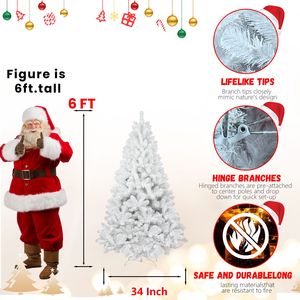 Árbol de Navidad Artificial de Pino de 1.8 m con Ramas Articuladas, Acabado Blanco, para Decoración Navideña en Interiores y Exteriores - Product Image 2