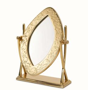 Oval Gold Plated Cosmetic <b>Mirror</b> With Leaf Pattern Dual Sided Desktop <b>Makeup</b> <b>Mirror</b> - Product Image 6