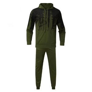 Conjunto Deportivo con Capucha para Hombre, Verde Sólido, Elástico en Cuatro Direcciones, Cierre con Cordón, Forro Polar de Poliéster, Ropa Casual de Otoño - Product Image 1