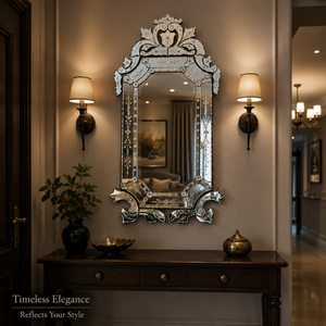 Miroir mural vénitien de style antique haut de gamme |   Miroir décoratif en verre baroque pour salon, chambre et intérieurs d'hôtels de luxe - Product Image 6