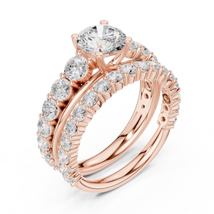 Elegante anillo de compromiso de oro rosa chapado con moissanita redonda y diamantes, engaste halo tipo cojín, diseño trenzado de varias filas para mujer - Product Image 4