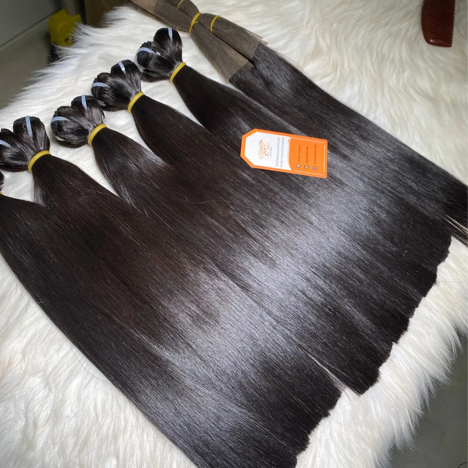 Length 14 16 Inches Bone Straight Hair Black Color Super Double Drawn 100% Vietnamese Hair Large Stock Ready To Ship