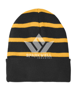 Sparkwell Striped Embroidery Beanie <b>Hat</b> <b>Purple</b> White 100% Acrylic Breathable Waterproof Unisex Adult Winter Casual Knit Cap - Product Image 2