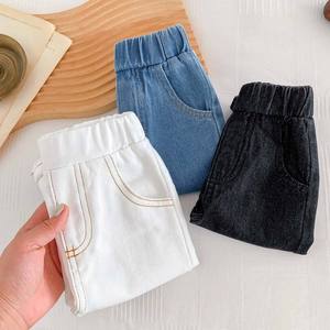 Simple Casual Inspired Pure Color <b>Soft</b> Distressed Eco-Friendly Denim Pants for Boys Girls Fall Collection-Straight <b>Jeans</b> - Product Image 5