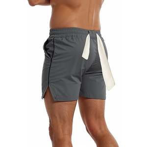 Pantalones Cortos Deportivos Grises de Secado Rápido para Hombre con Cordón Ajustable en la Cintura Elástica, Corte Casual - Product Image 2