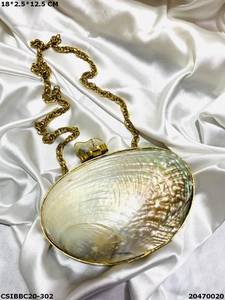 Handmade Shell Shape <b>Clutch</b> Evening Bag Pearl Accents Brass Magnetic Closure - Product Image 4