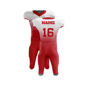 Customizable American Football Uniform Men's Sublimated Jersey Pants Moisture Wicking Fitted Set Red White V-Neck Sleeveless - Product Image 1