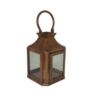 Lanterne à bougie hexagonale suspendue en métal rouge et argent galvanisé, avec anneau de fixation pour fenêtre ou toit, poignée et verre transparent - Product Image 5