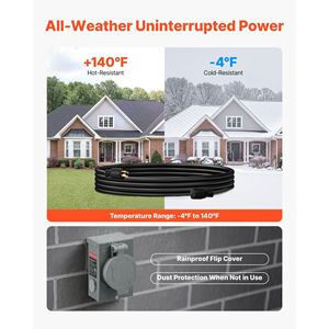 Câble d'alimentation pour générateur 30 ampères, boîte d'entrée d'alimentation, 75 pieds, 125/250V, NEMA L14-30P L14-30R SJTW, 10 AWG, 7500W, pré-percé, rallonge électrique - Product Image 3