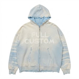 Sweat-shirt à capuche tie-dye personnalisé pour femme, très vendu, avec logo, coupe oversize, fermeture éclair, poches avant, en coton tricoté, automne/hiver - Product Image 1