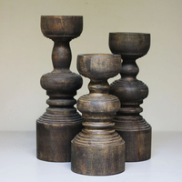 Ensemble de figurines porte-bougies rustiques vintage en bois, faites à la main, écologiques, personnalisables, support de bougie antique brun foncé