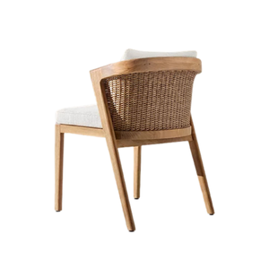 Elegant Woven Outdoor Dining Chair Solid Teak Rattan Panel <b>Back</b> <b>Cushioned</b> Comfort Upholstered Seat Hotel Garden Furniture - Product Image 4
