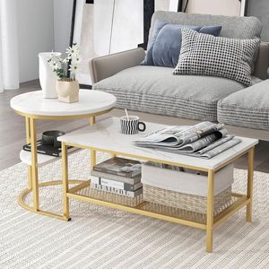 Set di tavolini da caffè impilabili con ripiano extra per soggiorno - Product Image 2