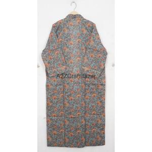 Robe Kimono en Coton Tricoté Indigo Imprimé Flock, Motif Floral Artisanal Jaipuri, Tenue Décontractée Respirante pour l'Été - Product Image 6