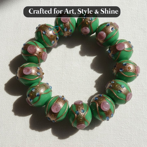 Perles rondes en verre soufflé à la main, bicolores vertes |   Perles artisanales de créateur de 16 mm |   Fil de 8 pouces pour la fabrication de bijoux DIY |   EXCEL EXPORTS - Product Image 2