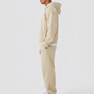 Nouvel ensemble de survêtement 2 pièces avec sweat à capuche zippé et pantalon 100% coton, logo personnalisé, coupe oversize pour homme - Product Image 3