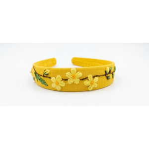 Diadema de Tela con Bordado Floral Amarillo para Niñas, Accesorio para el Cabello a la Moda, Diadema Ancha Acolchada para Fiestas - Product Image 1